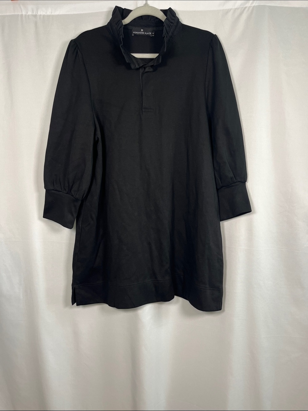 Pomander place Tuckernuck black terry ruffle neck Charlotte shirt dress sz XL - Picture 3 of 8